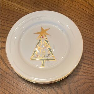 Pier 1 Festive Gold and White Christmas Tree Plates, set‎ of 4